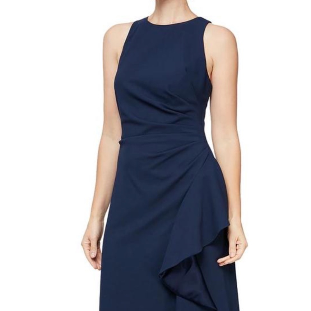 ALEX & EVE: CASCADE RUFFLE CREPE EVENING DRESS (NWT) - Picture 3 of 4
